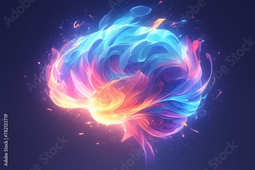 A colorful brain with exploding colors against a dark background