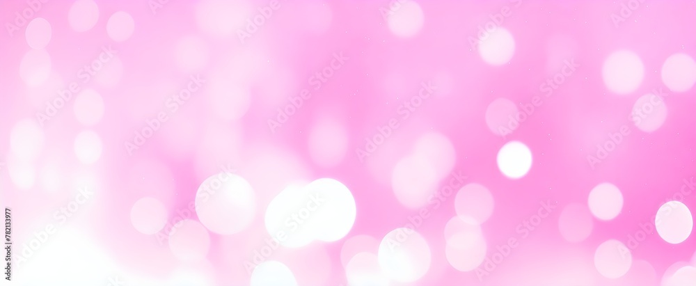 White bokeh lights on a pink background banner. White light dots banner. Abstract pink background.