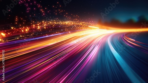 Multicolored light trails against a dark background