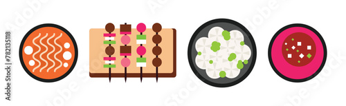 Asian Cuisine Dish and Served Meal Vector Set