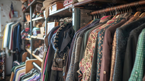 Second hand clothing shop, charity shop or thrift store, which sell second hand, used clothing, accessories, books and household goods