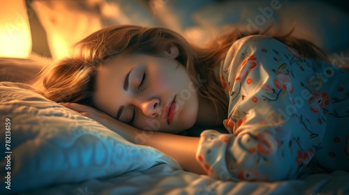 Sweet Dreams: Woman Embracing a Restful Night. Generative AI