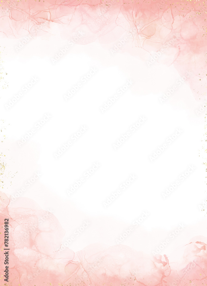 Pastel pink watercolor paint brush glitter, dots and stains, Hand drawn  gold for wedding elements illustration for Valentines Day or card templates for greetings or invitations