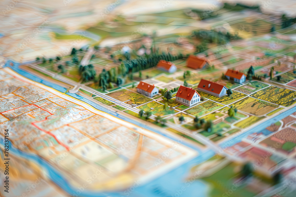 Fototapeta premium cadastral map with buildings, land parcel and vacant plot - land records and property registry concept