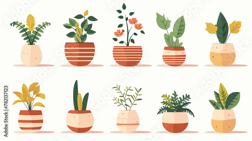 Simple plant on pottery vector set isolated lineart
