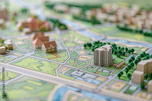 cadastral map with buildings, land parcel and vacant plot - land records and property registry concept