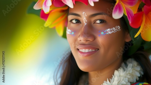 Hawaiian Tattooed Woman in Hula Attire