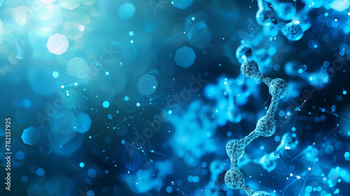 A blue background with a blue DNA strand