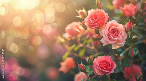  Nature background with pink rose flowers