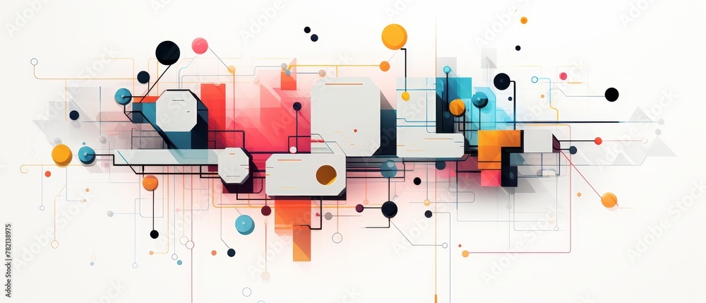 Colorful minimal shapes pattern on white background. machine learning. Generative AI