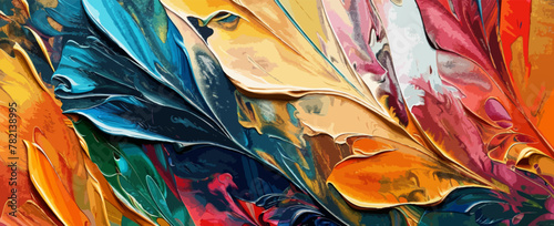 ABSTRACT NATURE PATTERN, Brushed texture, Canvas, Oil painting, Wallpaper, Poster. Brush strokes seems painting beautiful colorful plants with multicolored leaves and vegetation. 