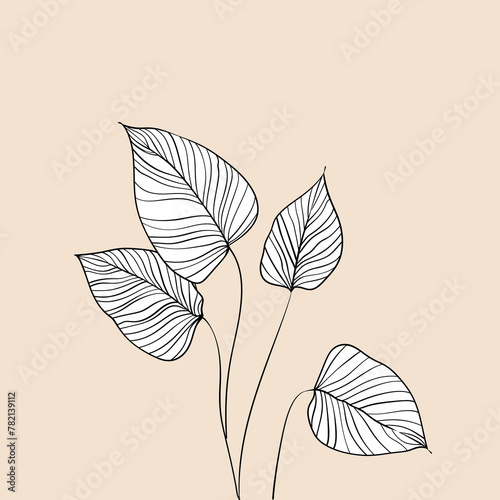 Botanical arts. Hand drawn continuous line drawing of abstract tropical leaves.Illustration for prints, wall paintings, covers and invitation cards