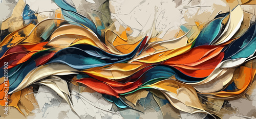 EXCLUSIVE ABSTRACT COLORFUL TONGUES PATTERN, Brushed texture, Canvas, Oil painting, Wallpaper. Silky horizontal 3D tongues of color seems moving laterally in an original play of lively colours.