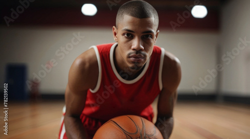 Portrait of professional basketball player on the indoor field