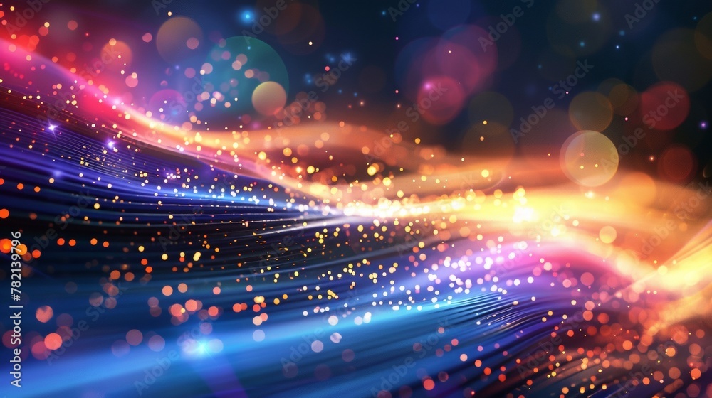 Obraz premium Abstract red and pink light particles streaming across a dark background.