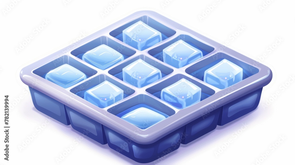 A round glass for freezing liquid drink with an ice cube tray icon isolated on a white background. An isometric form for freezing liquid drink in the refrigerator. Several ice cube packs for drawing. A round glass for freezing liquid drink with an ice cube tray icon isolated on a white background. An isometric form for freezing liquid drink in the refrigerator. Several ice cube packs for drawing.