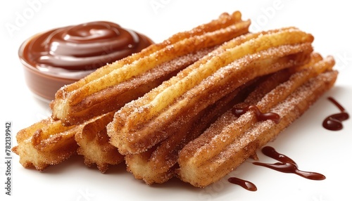 Churro Charm, Capture the sweet indulgence of churros with images showcasing golden-brown fried dough coated in cinnamon sugar, served with chocolate or caramel dipping sauce