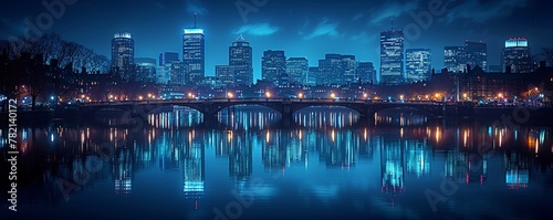 Boston Massachusetts skyline, city lights mirroring historical charm photo