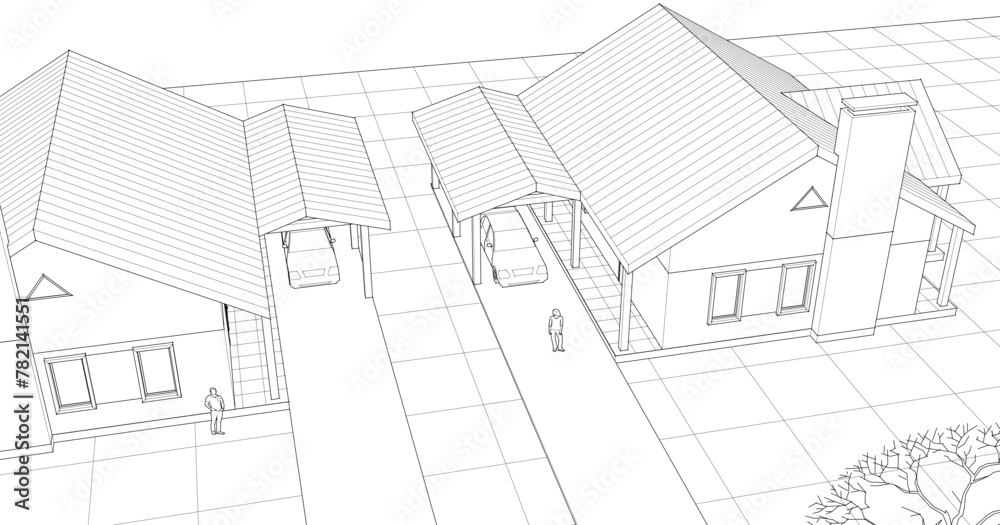 townhouse architectural sketch 3d illustration	


