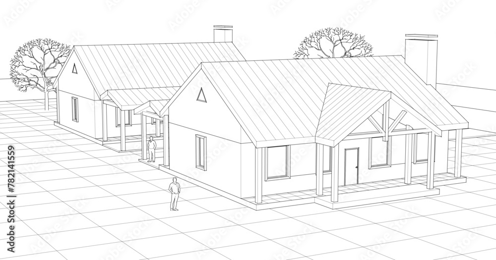 townhouse architectural sketch 3d illustration	

