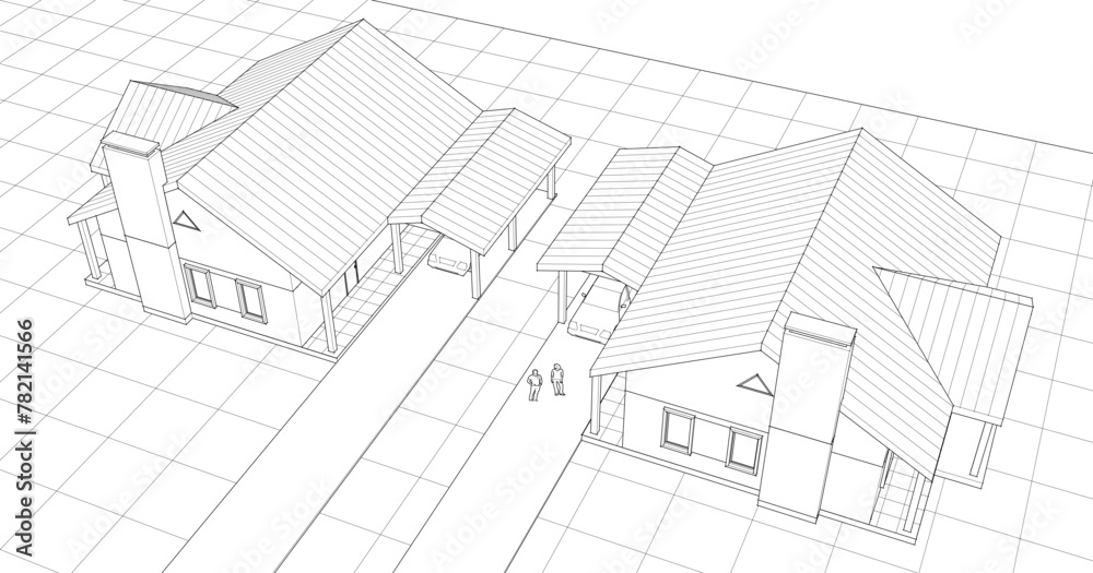 townhouse architectural sketch 3d illustration	

