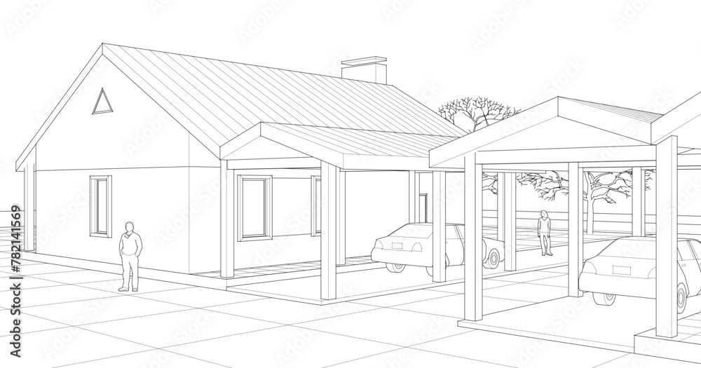 townhouse architectural sketch 3d illustration	

