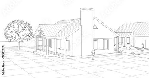 townhouse architectural sketch 3d illustration	

