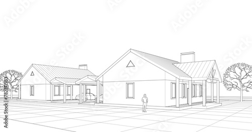 townhouse architectural sketch 3d illustration