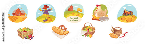 Farm Natural Product and Organic Produce Object Vector Set