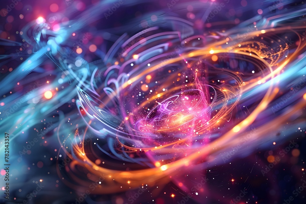 Obraz premium A colorful, swirling galaxy of stars and light. The colors are vibrant and the shapes are abstract. Scene is one of wonder and awe, as if the viewer is looking out into the vastness of space