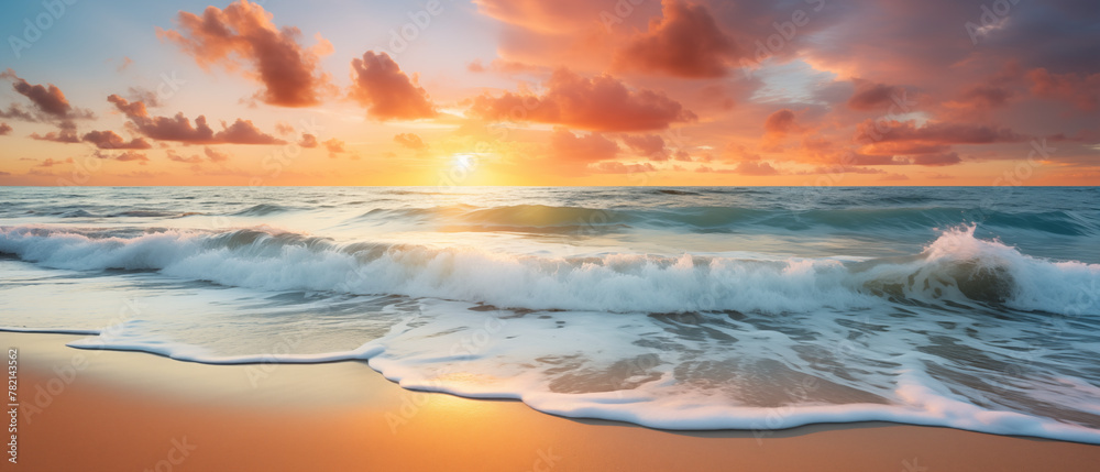 Golden Sunset and Surf on Sandy Beach: Premium Image