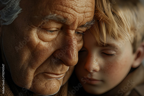 Grandson and grandfather hug