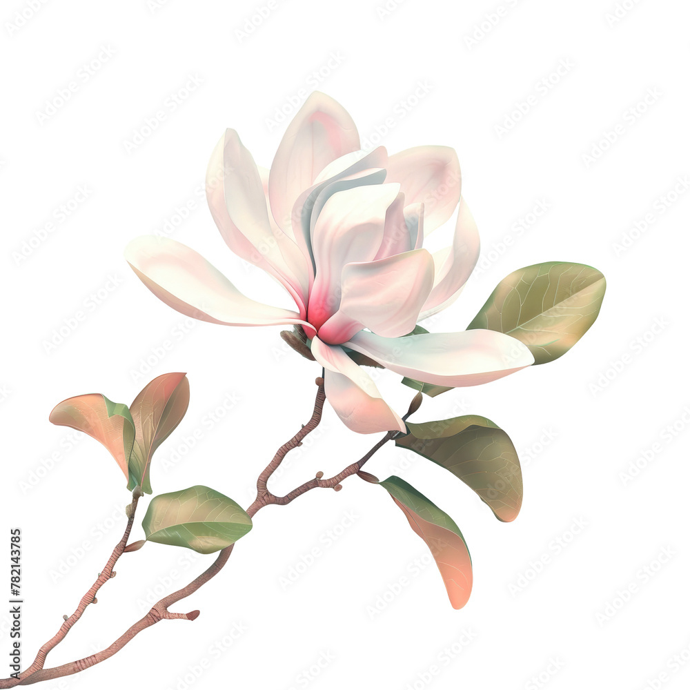 White flower with green leaves on a branch White flower with green leaves on a branch