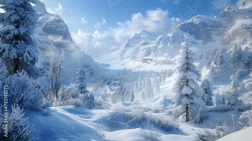 "Snow-capped mountain landscape scene