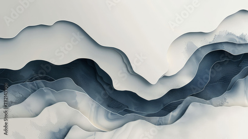 A painting of a wave with a blue and white color scheme
