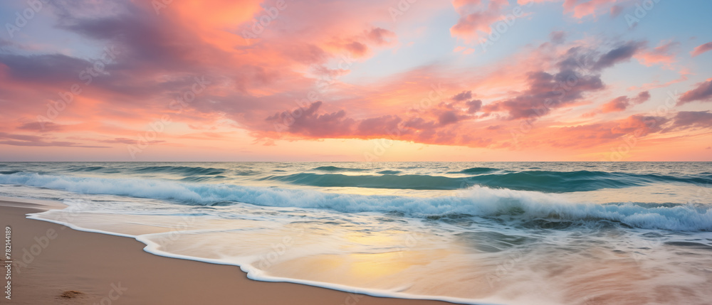 Serene Beach Sunset with Vibrant Skies and Gentle Waves
