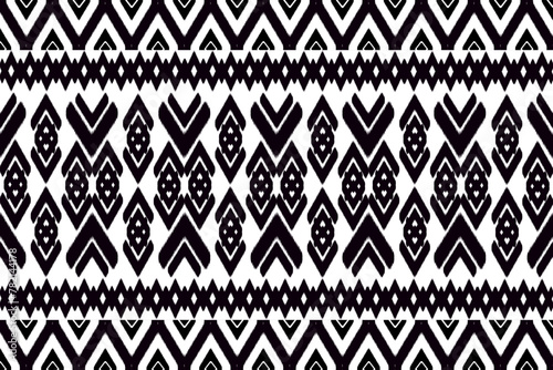 Black motif ethnic ikat seamless pattern. Print striped ornament floral. Fabric pattern for silk.