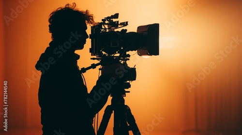 cinematography in action silhouette of filmmaker and camera in studio light © pier