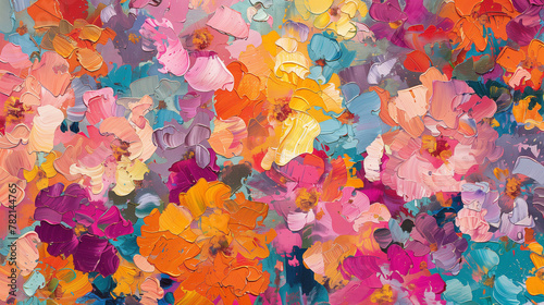 Kaleidoscope of Blooms: Abstract Floral Mosaic Painting with Rich Color Palette, Acrylic Painting, Oil Painting, Canvas.