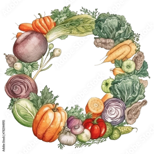 Assorted fresh vegetables and fruits for a healthy vegetarian diet, on transparent background with png file. Cut out background.