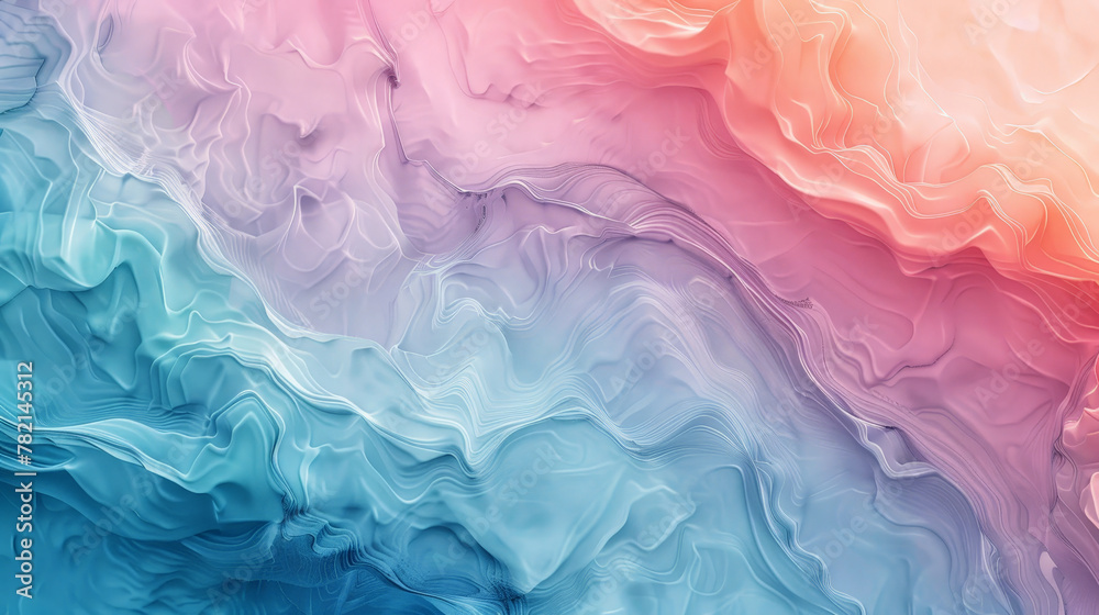 A colorful, abstract painting of a wave with a blue and pink background