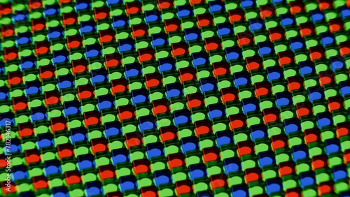 Digital camera matrix - super close up - RGB red green blue pixels light photo diode silicon sensor. Photosite matrix array. photo