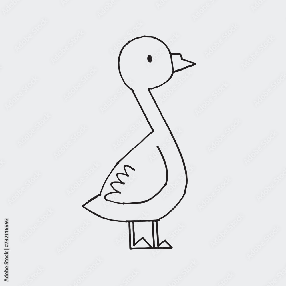 Cute cartoon duck line icon isolated on grey background. Vector illustration. Cute cartoon duck line icon isolated on grey background. Vector illustration.