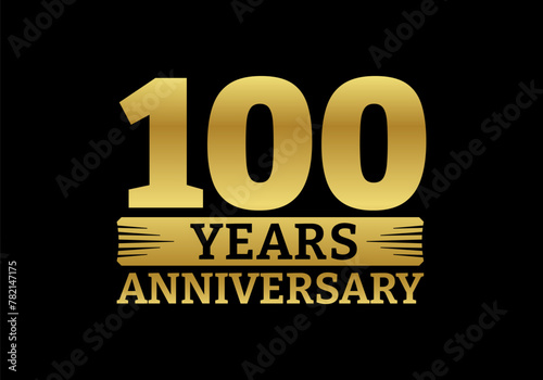 100 years logo or icon. 100th anniversary golden badge. Birthday celebrating, jubilee emblem design with number twenty. Vector illustration.