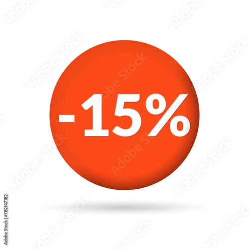15% price off sticker, badge or label set. 15 percent sale. Discount tag or icon design. Vector illustration.