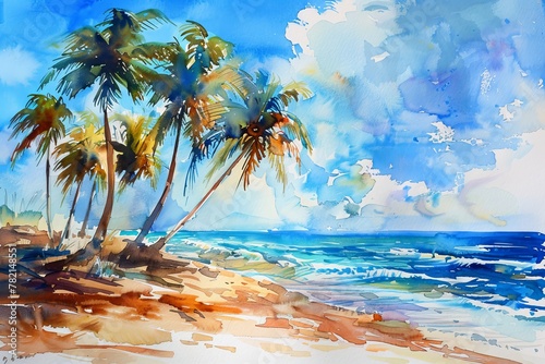 Tropical Beach Watercolor Collage