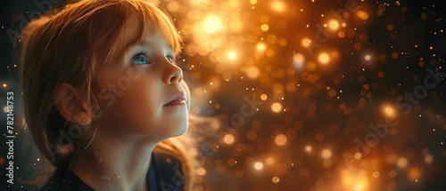 Stargazing Wonder: A Child's Cosmic Curiosity.. Concept Stargazing, Child, Cosmic, Curiosity, Wonder