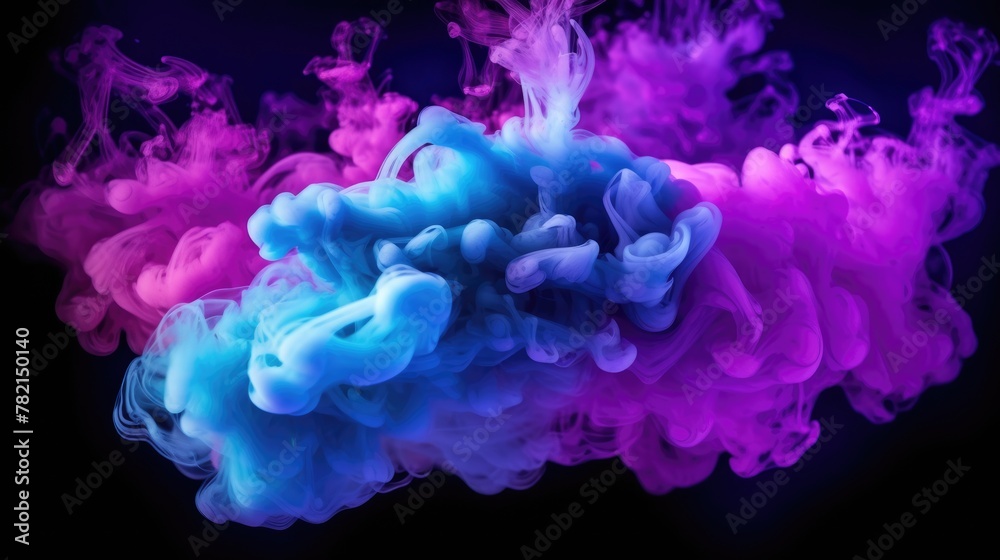 Neon blue and purple colorful smoke clouds