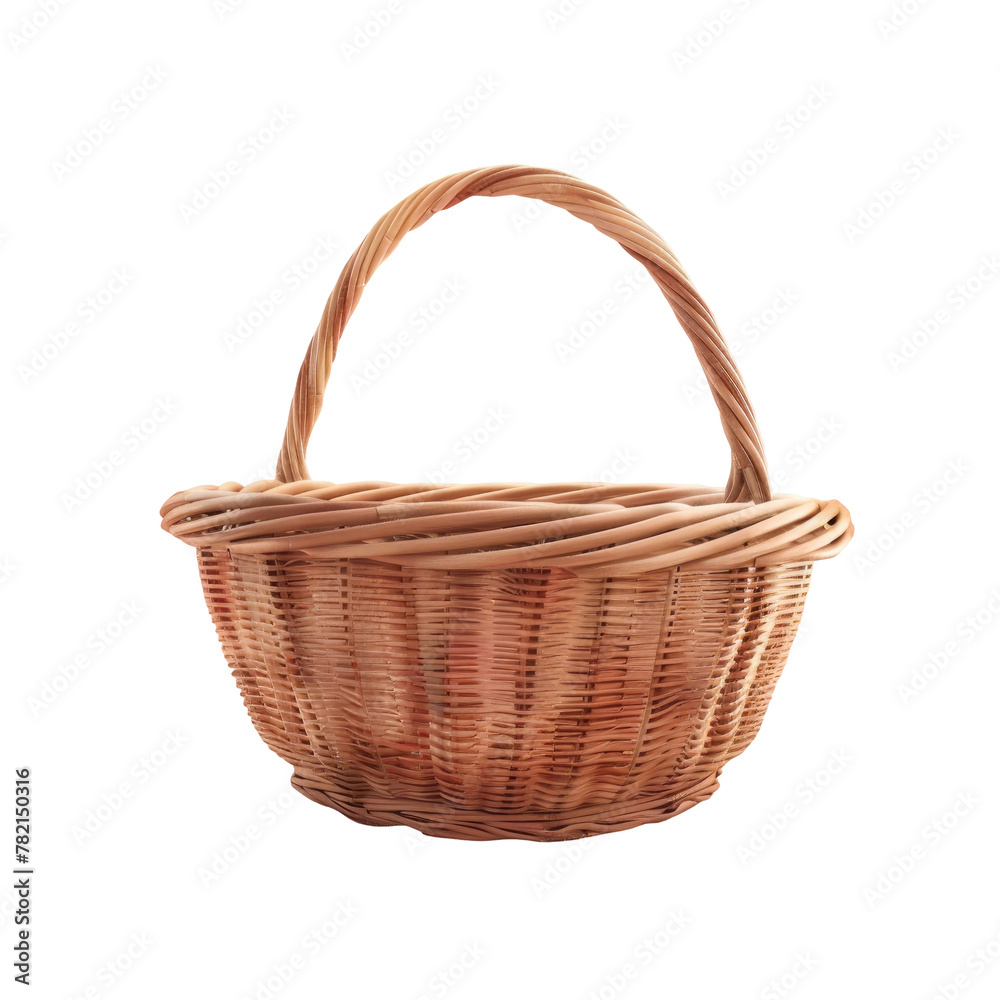 Wicker basket with handle on Transparent Background