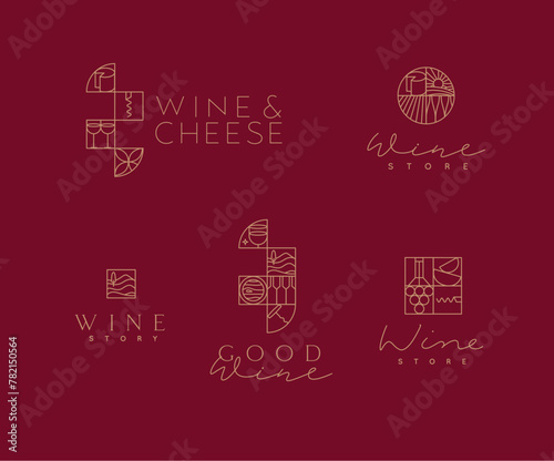 Obraz na płótnie Wine art deco lettering labels drawing in linear style on red background w salonie